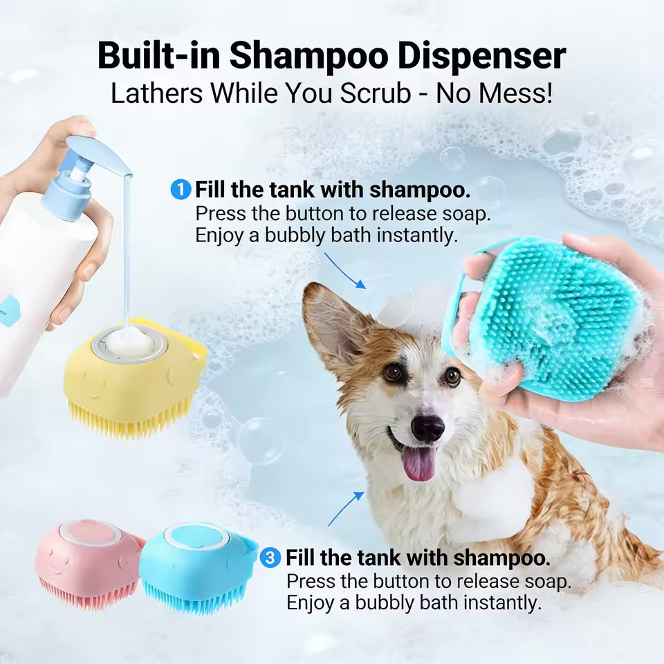2-In-1 Pet Bath & Massage Brush With Shampoo Storage Silicone Dog Cat Grooming Tool For Puppy Sensitive Skin