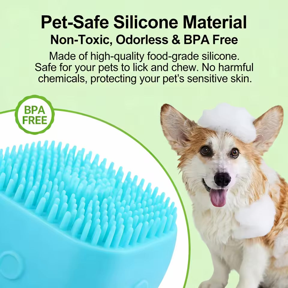 2-In-1 Pet Bath & Massage Brush With Shampoo Storage Silicone Dog Cat Grooming Tool For Puppy Sensitive Skin
