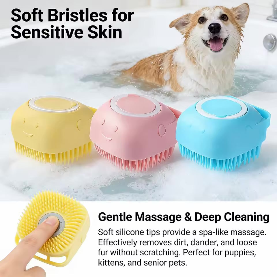 2-In-1 Pet Bath & Massage Brush With Shampoo Storage Silicone Dog Cat Grooming Tool For Puppy Sensitive Skin