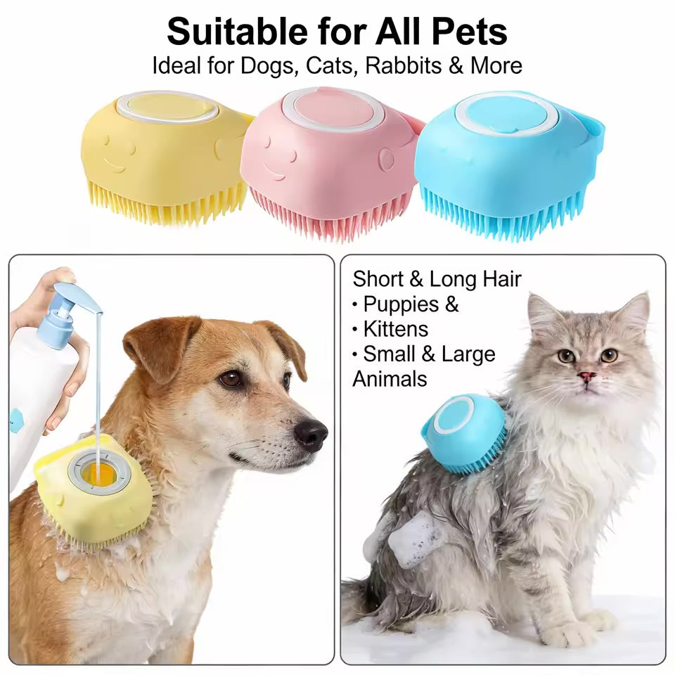 2-In-1 Pet Bath & Massage Brush With Shampoo Storage Silicone Dog Cat Grooming Tool For Puppy Sensitive Skin
