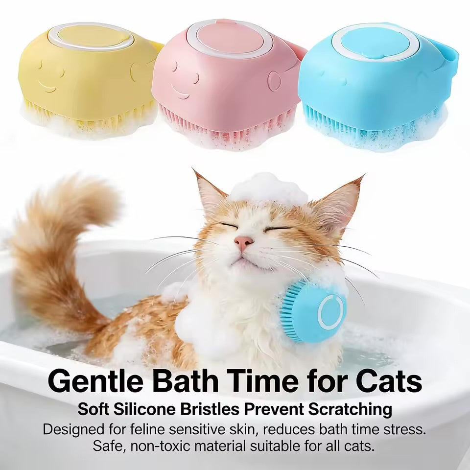 2-In-1 Pet Bath & Massage Brush With Shampoo Storage Silicone Dog Cat Grooming Tool For Puppy Sensitive Skin