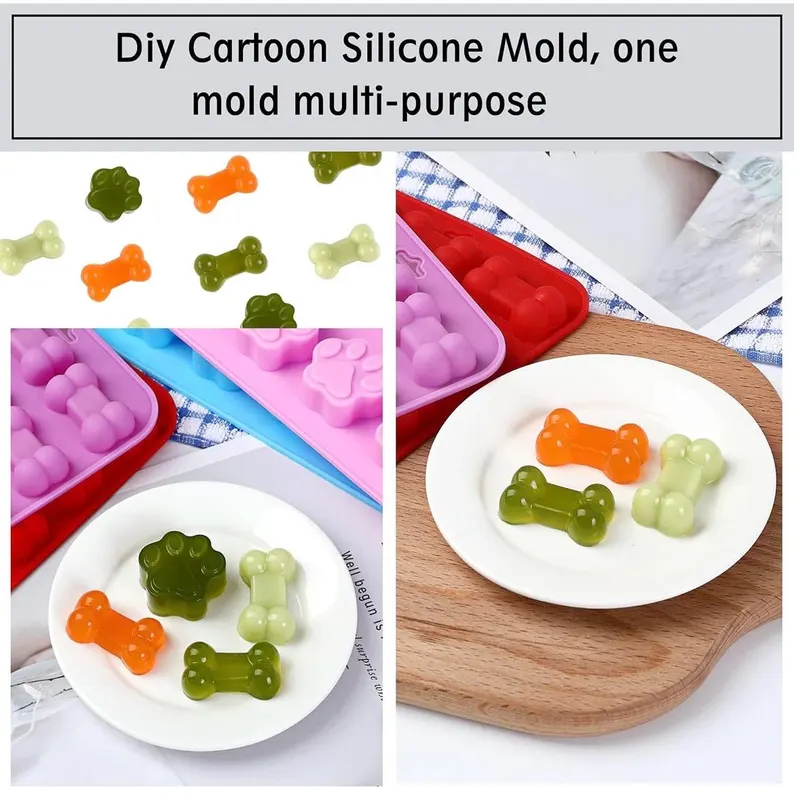 4 Pack Dog Paw & Bone Silicone Mold Set – Dog Treat Baking Molds for Chocolate, Candy, Jelly, Ice Cubes, Biscuits and Craft Projects
