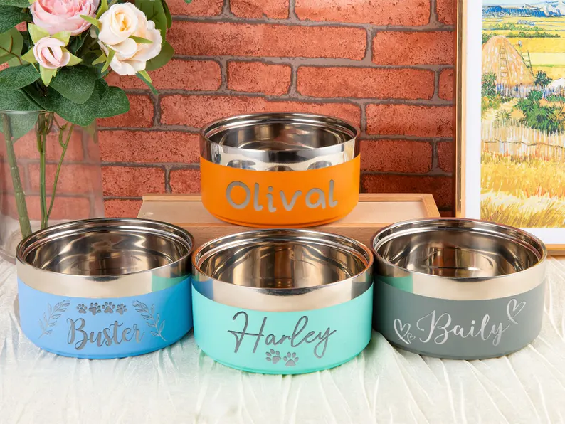 Engraved Stainless Steel Pet Bowl: Custom Insulated Dog Food and Water Bowl
