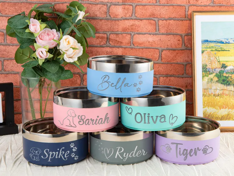Engraved Stainless Steel Pet Bowl: Custom Insulated Dog Food and Water Bowl