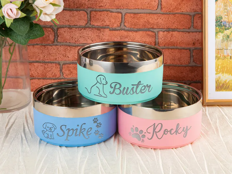 Engraved Stainless Steel Pet Bowl: Custom Insulated Dog Food and Water Bowl