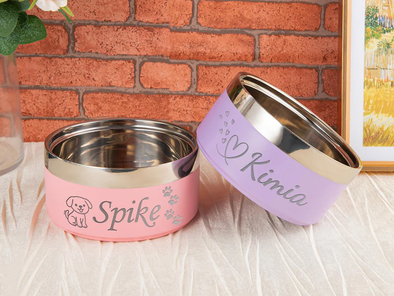 Engraved Stainless Steel Pet Bowl: Custom Insulated Dog Food and Water Bowl