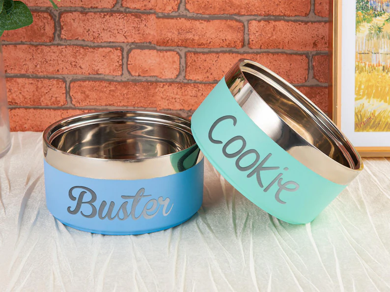 Engraved Stainless Steel Pet Bowl: Custom Insulated Dog Food and Water Bowl